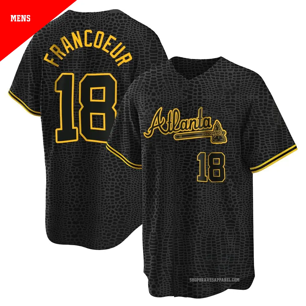 Men's ＃18 Jeff Francoeur Atlanta Braves Black Replica Snake Skin City Jersey