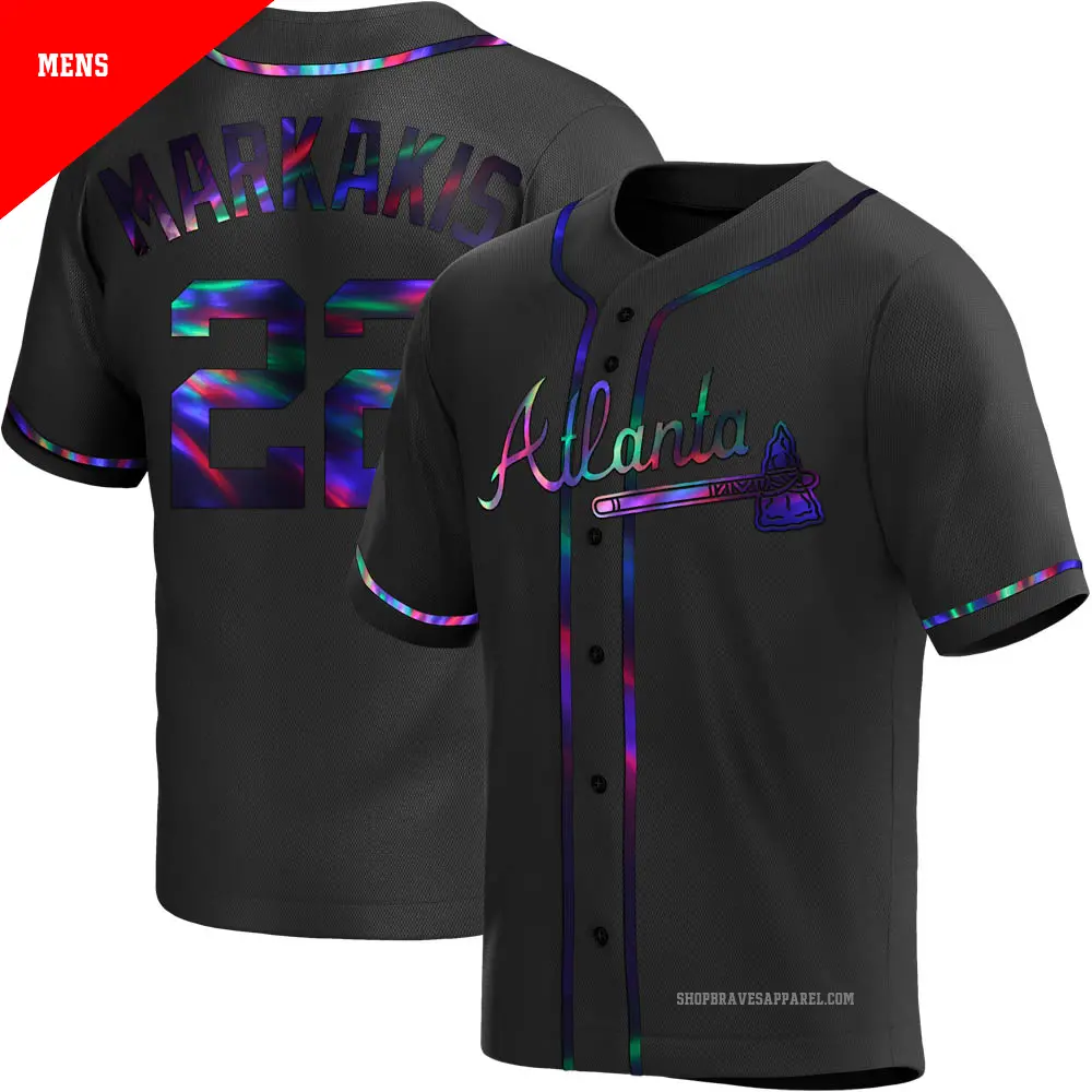 Men's ＃22 Nick Markakis Atlanta Braves Black Replica Holographic Alternate Jersey
