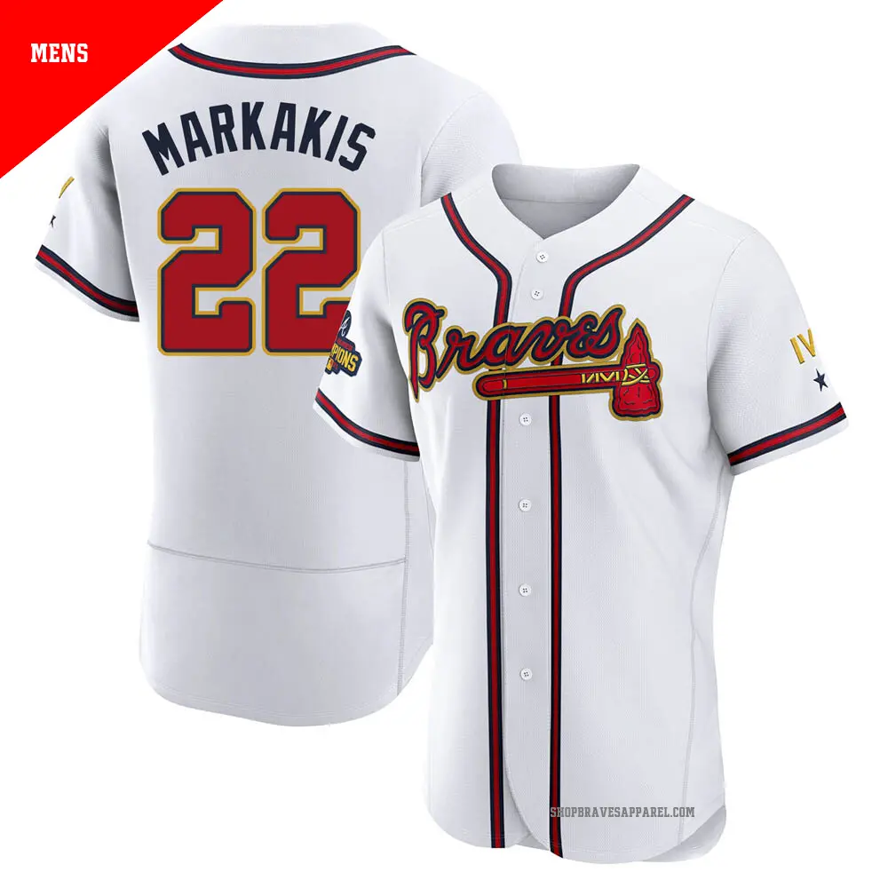 Men's ＃22 Nick Markakis Atlanta Braves Gold Authentic White 2022 Program Jersey