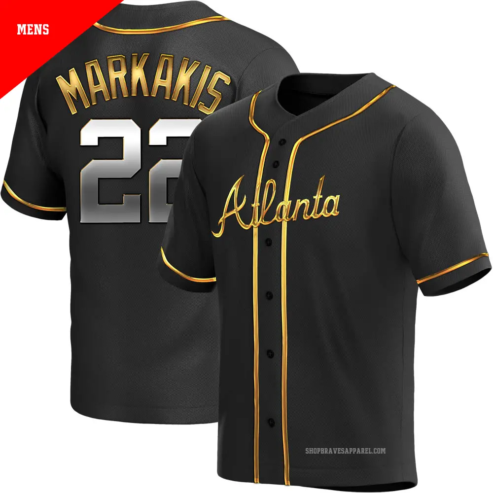 Men's ＃22 Nick Markakis Atlanta Braves Gold Replica Black en Alternate Jersey