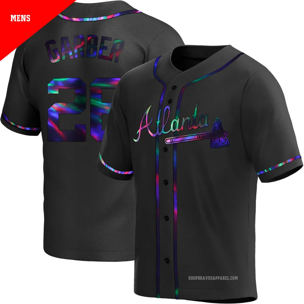 Men's ＃26 Gene Garber Atlanta Braves Black Replica Holographic Alternate Jersey