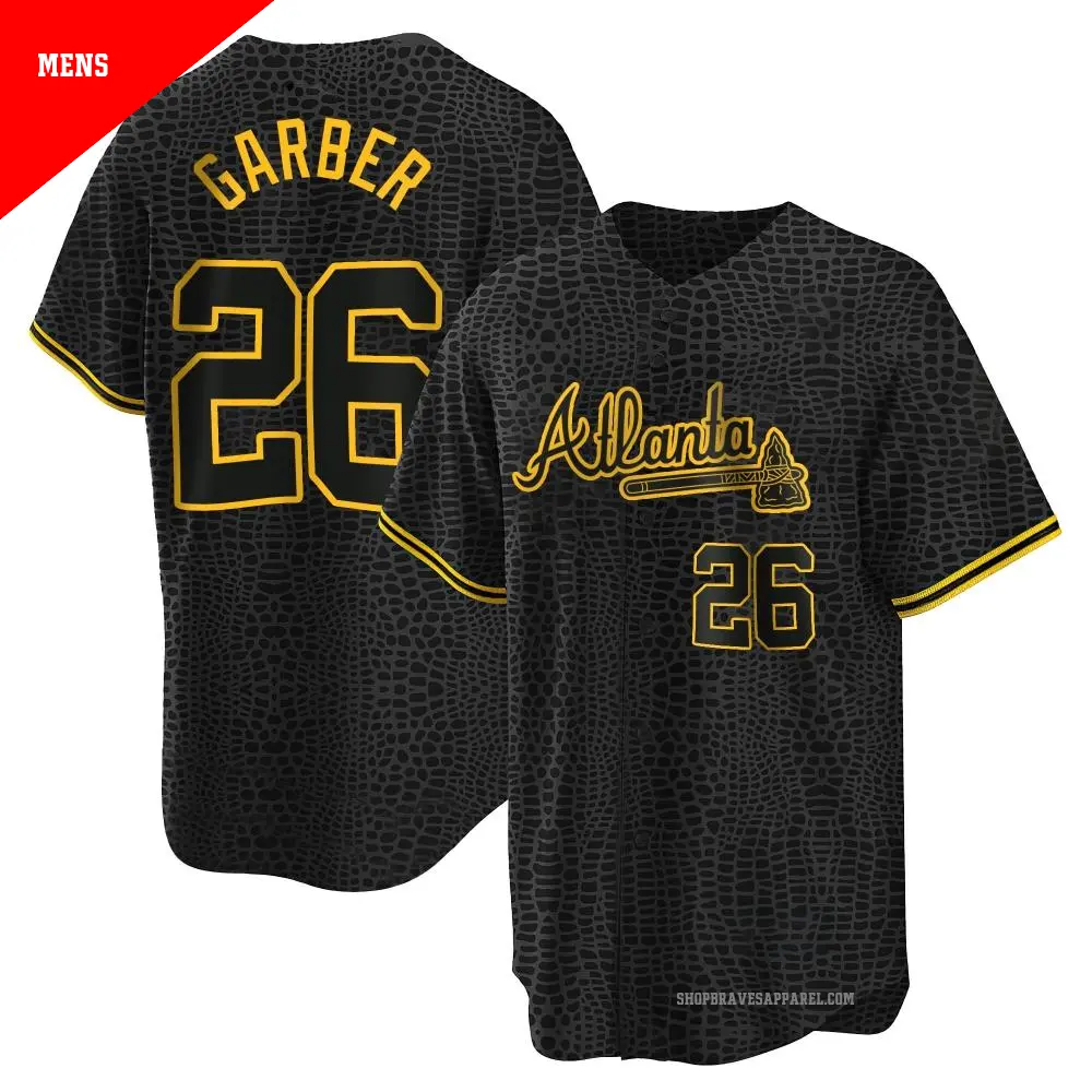 Men's ＃26 Gene Garber Atlanta Braves Black Replica Snake Skin City Jersey