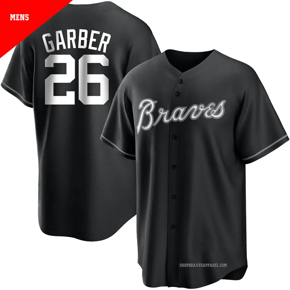 Men's ＃26 Gene Garber Atlanta Braves Black/White Replica Jersey