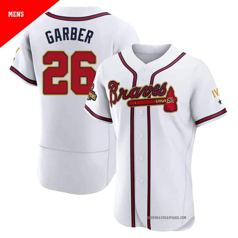 Men's ＃26 Gene Garber Atlanta Braves Gold Authentic White 2022 Program Jersey