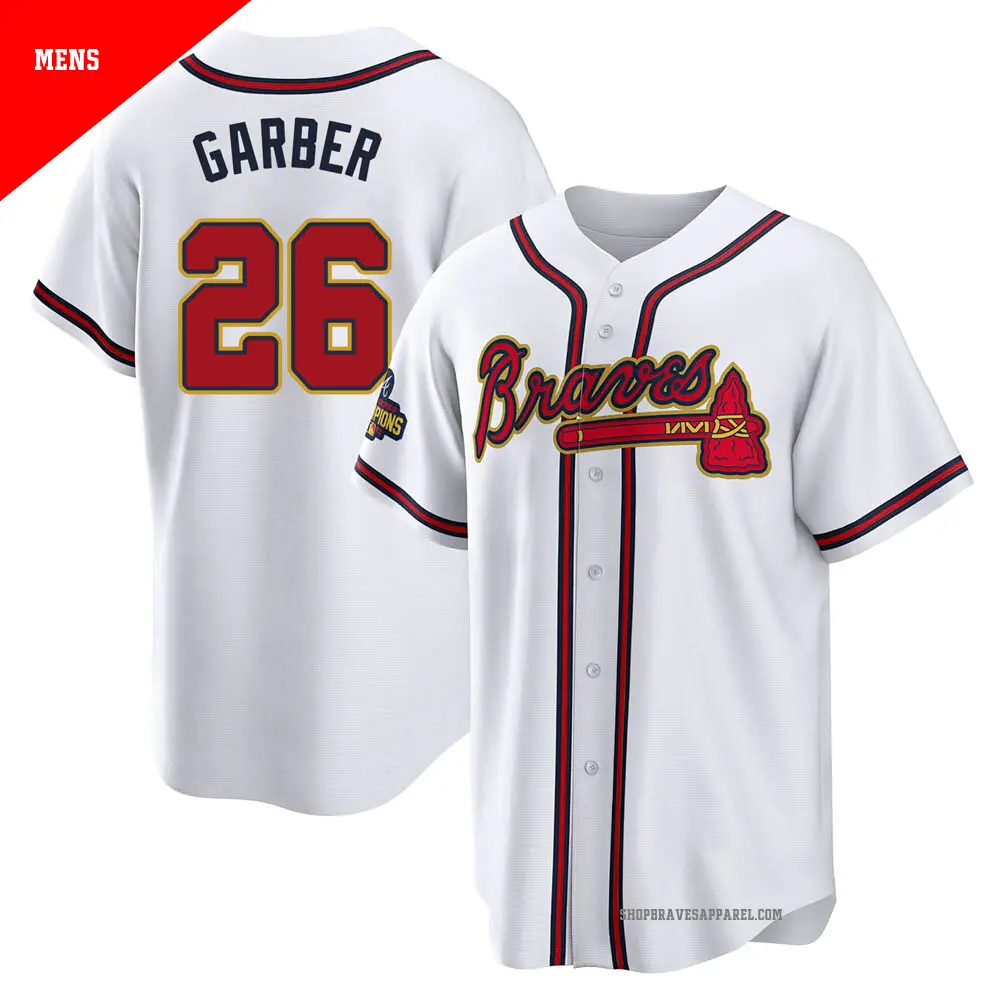 Men's ＃26 Gene Garber Atlanta Braves Gold Replica White 2022 Program Jersey