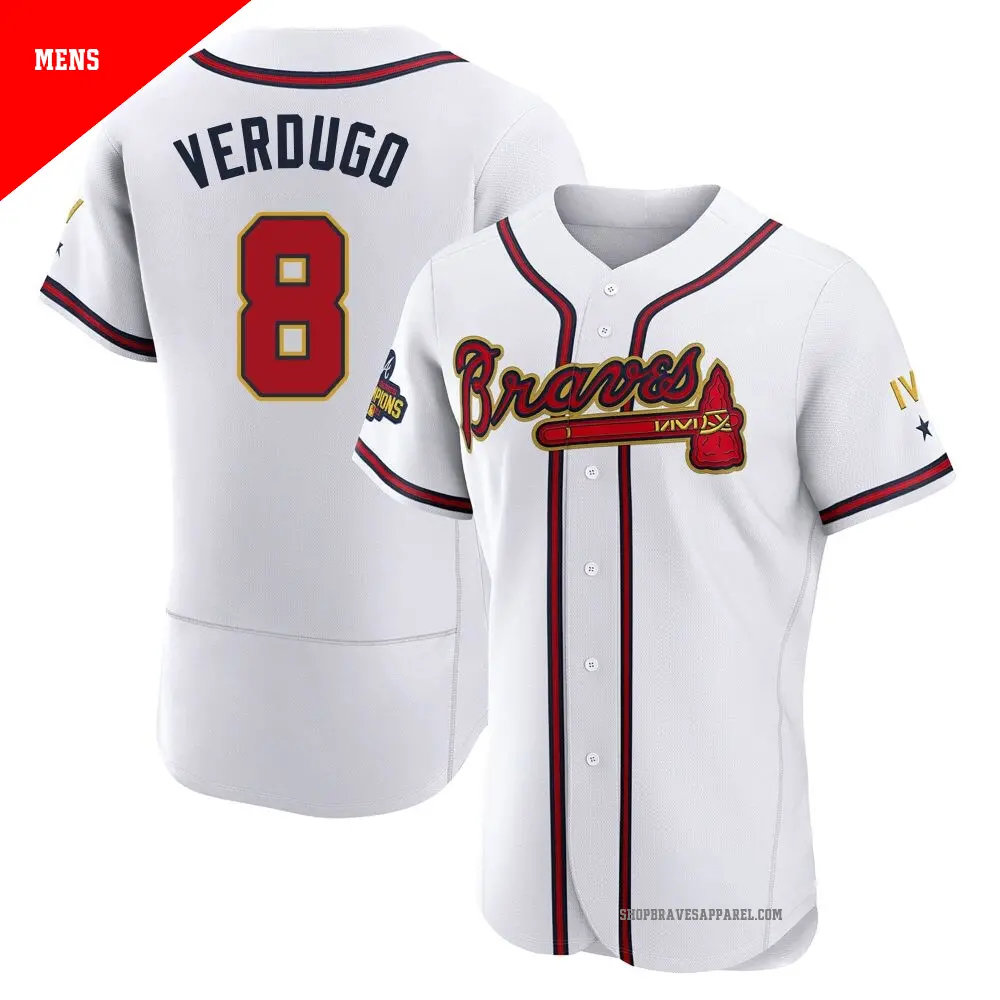 Men's ＃8 Alex Verdugo Atlanta Braves Gold Authentic White 2022 Program Jersey