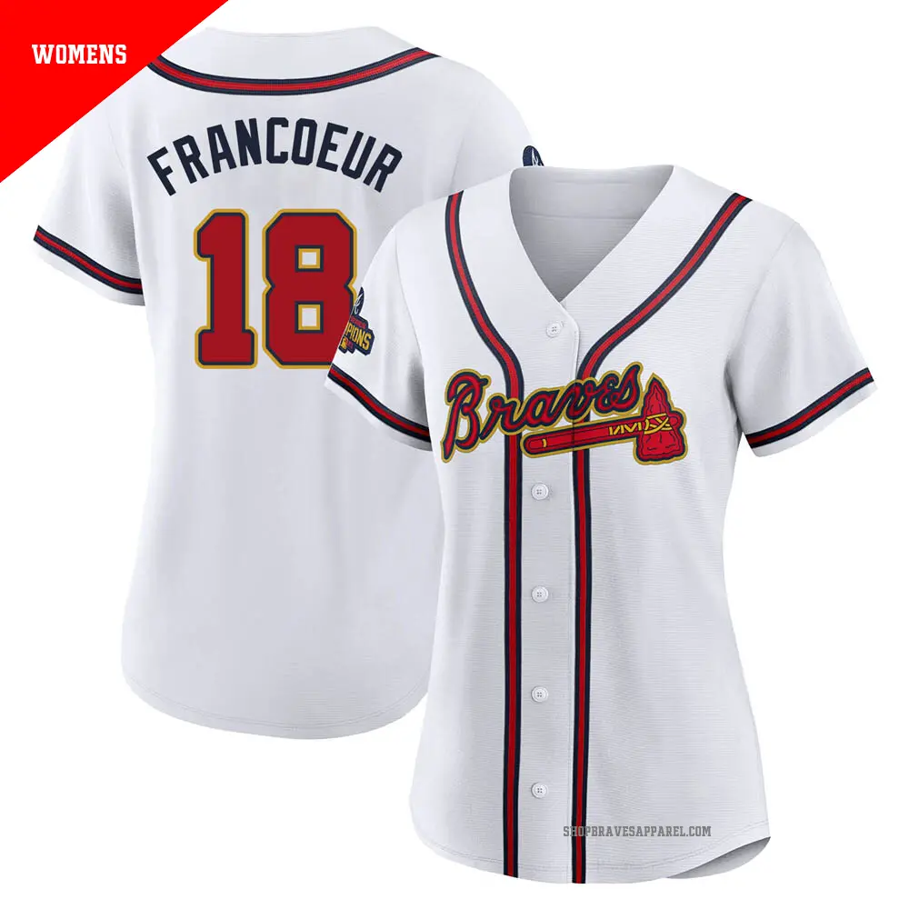 Women's ＃18 Jeff Francoeur Atlanta Braves Gold Authentic White 2022 Program Jersey