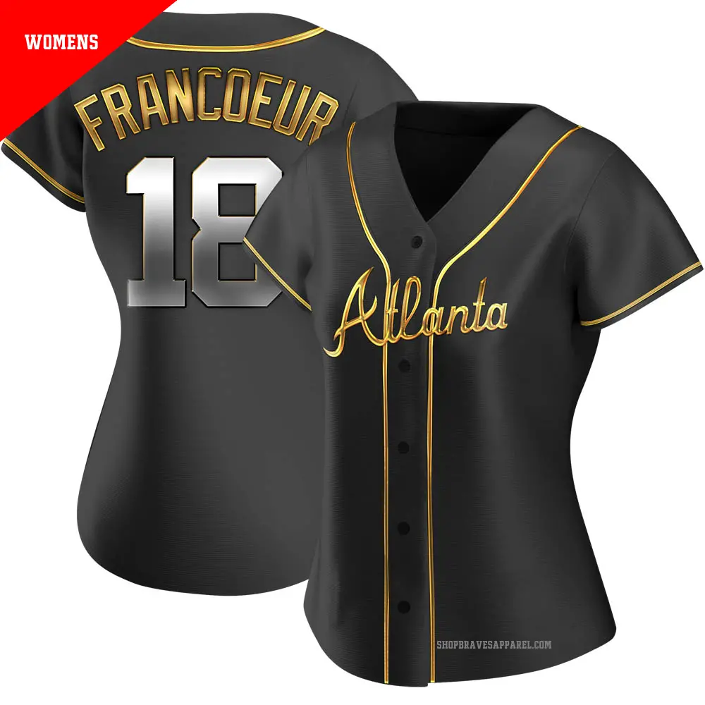 Women's ＃18 Jeff Francoeur Atlanta Braves Gold Replica Black en Alternate Jersey