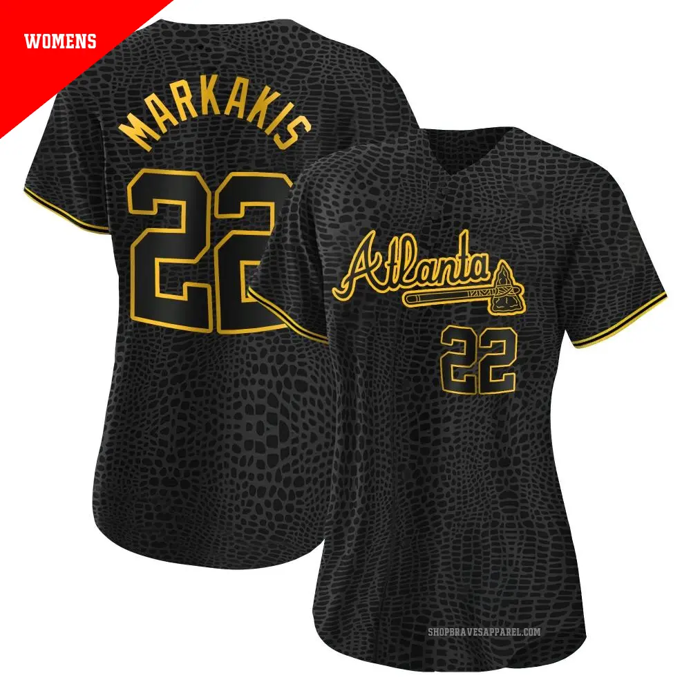 Women's ＃22 Nick Markakis Atlanta Braves Black Authentic Snake Skin City Jersey