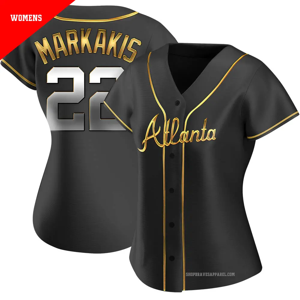 Women's ＃22 Nick Markakis Atlanta Braves Gold Replica Black en Alternate Jersey