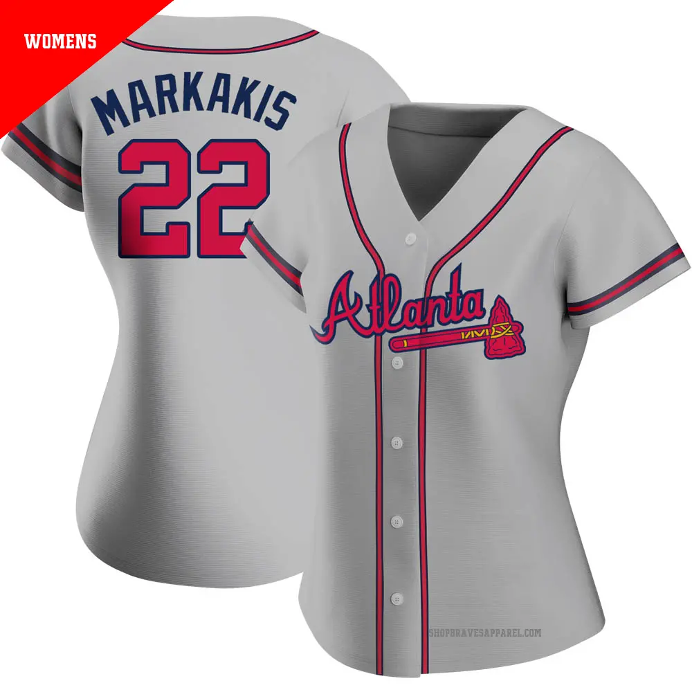 Women's ＃22 Nick Markakis Atlanta Braves Gray Authentic Road Jersey