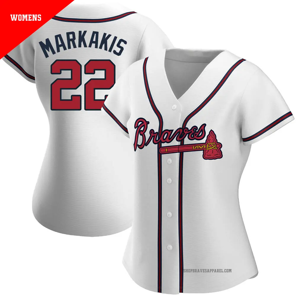 Women's ＃22 Nick Markakis Atlanta Braves White Authentic Home Jersey