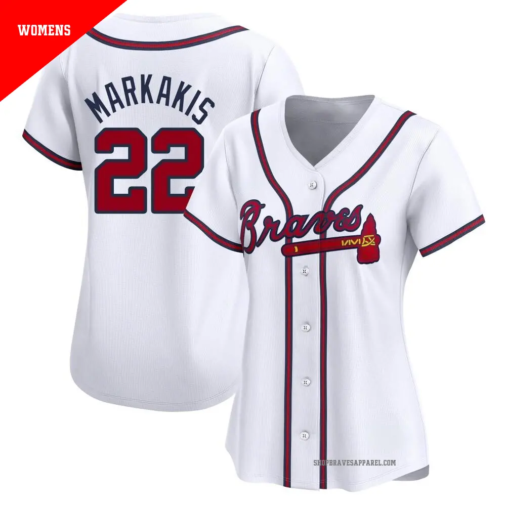Women's ＃22 Nick Markakis Atlanta Braves White Limited Home Jersey