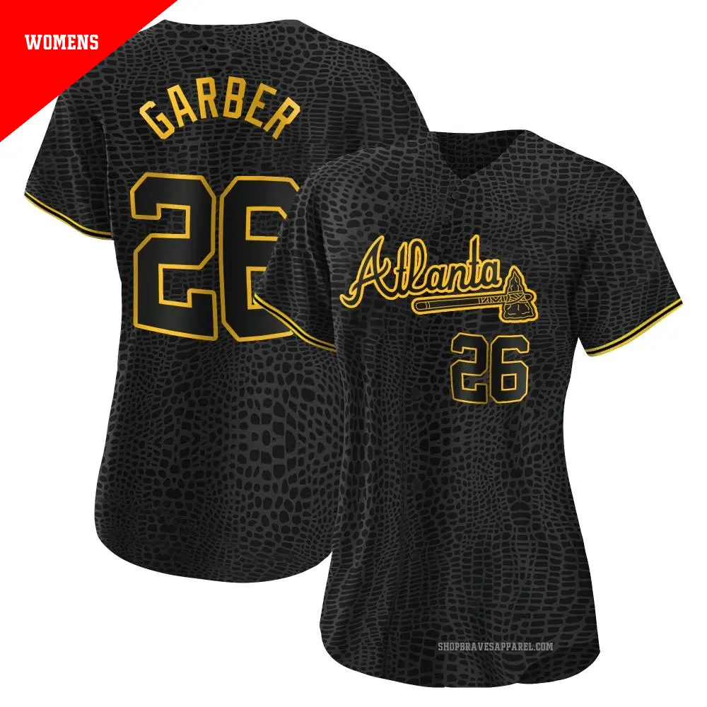 Women's ＃26 Gene Garber Atlanta Braves Black Authentic Snake Skin City Jersey