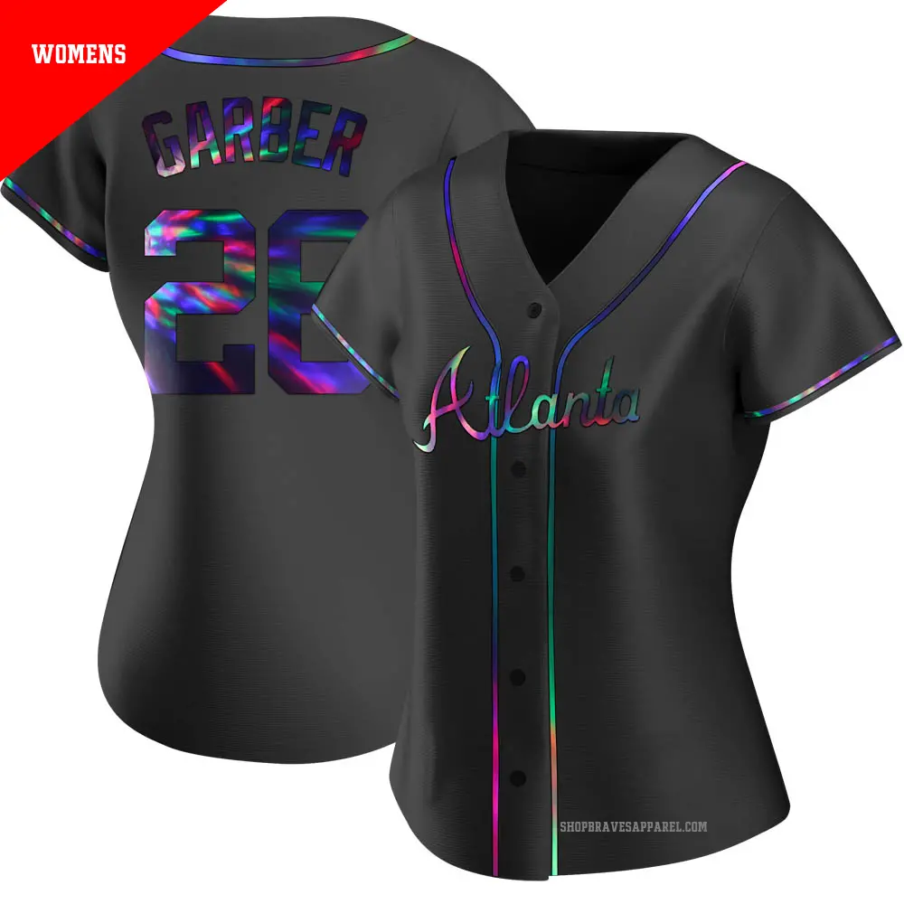 Women's ＃26 Gene Garber Atlanta Braves Black Replica Holographic Alternate Jersey
