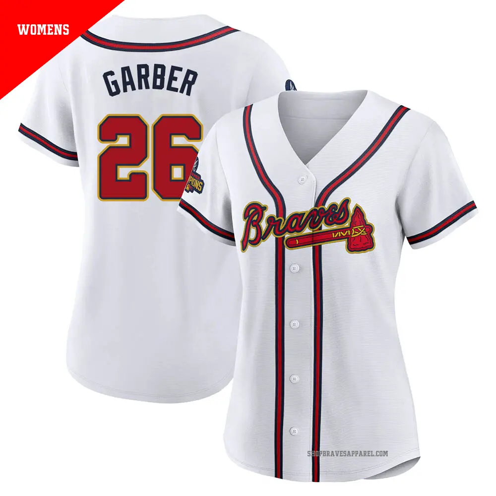 Women's ＃26 Gene Garber Atlanta Braves Gold Authentic White 2022 Program Jersey