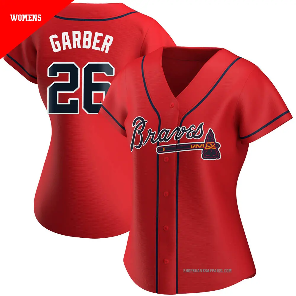 Women's ＃26 Gene Garber Atlanta Braves Red Authentic Alternate Jersey
