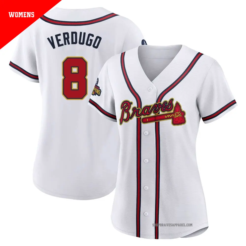 Women's ＃8 Alex Verdugo Atlanta Braves Gold Authentic White 2022 Program Jersey