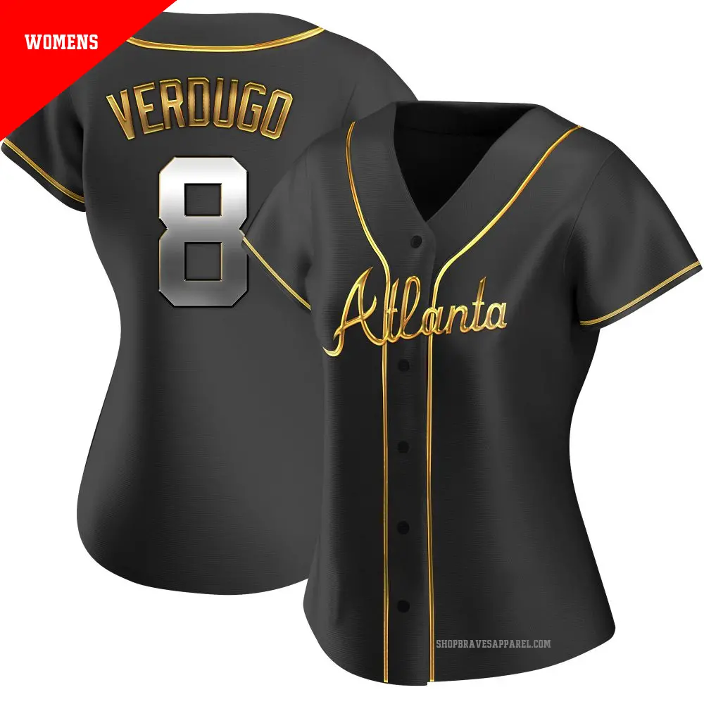 Women's ＃8 Alex Verdugo Atlanta Braves Gold Replica Black en Alternate Jersey