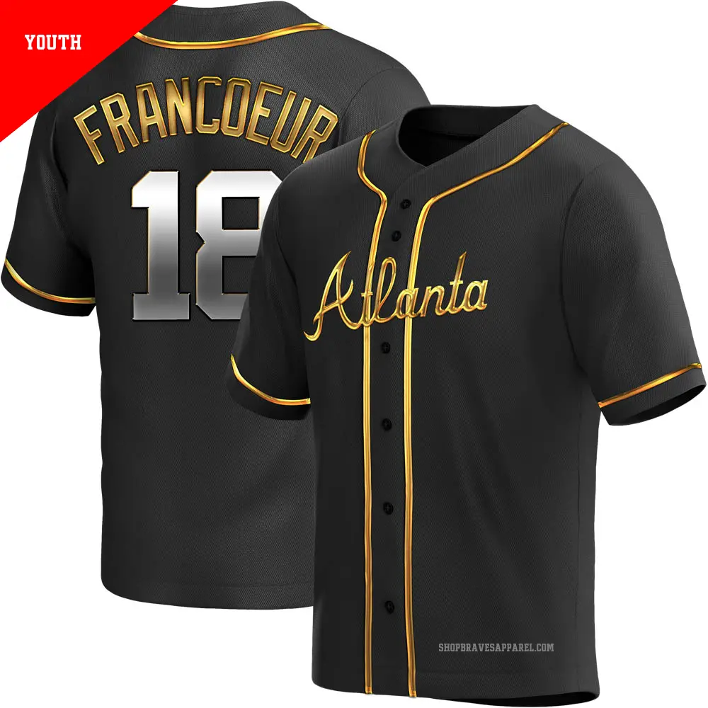 Youth ＃18 Jeff Francoeur Atlanta Braves Gold Replica Black en Alternate Jersey