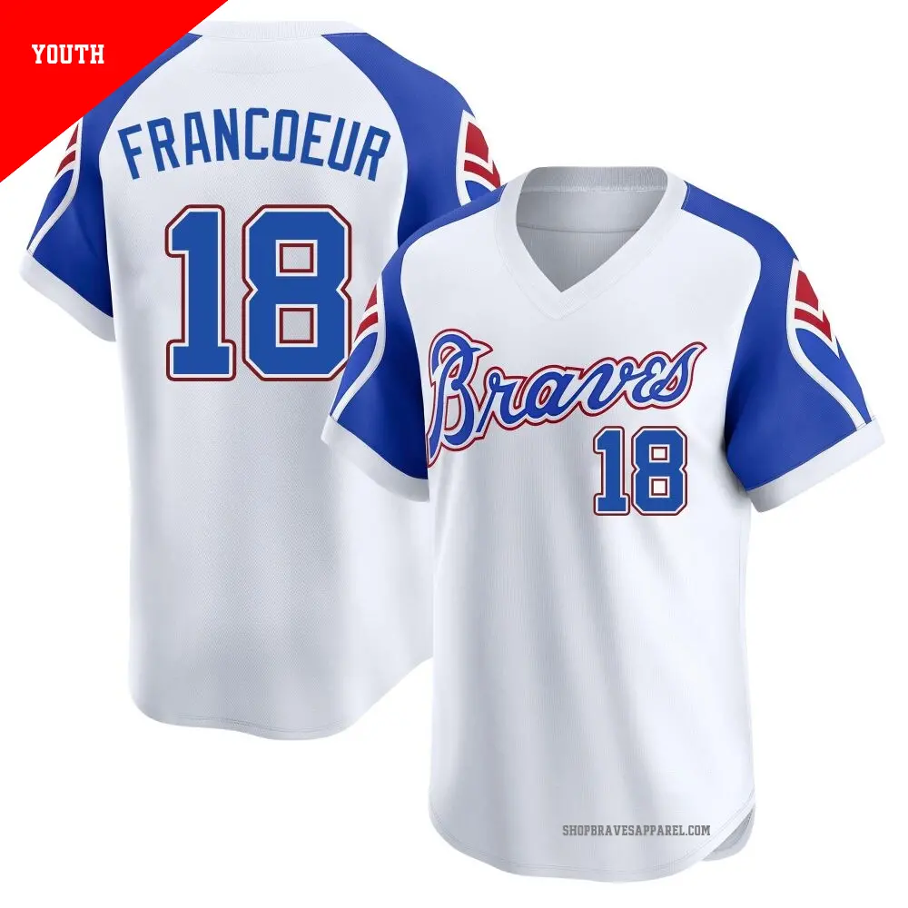 Youth ＃18 Jeff Francoeur Atlanta Braves White Limited Throwback Cooperstown Collection Jersey