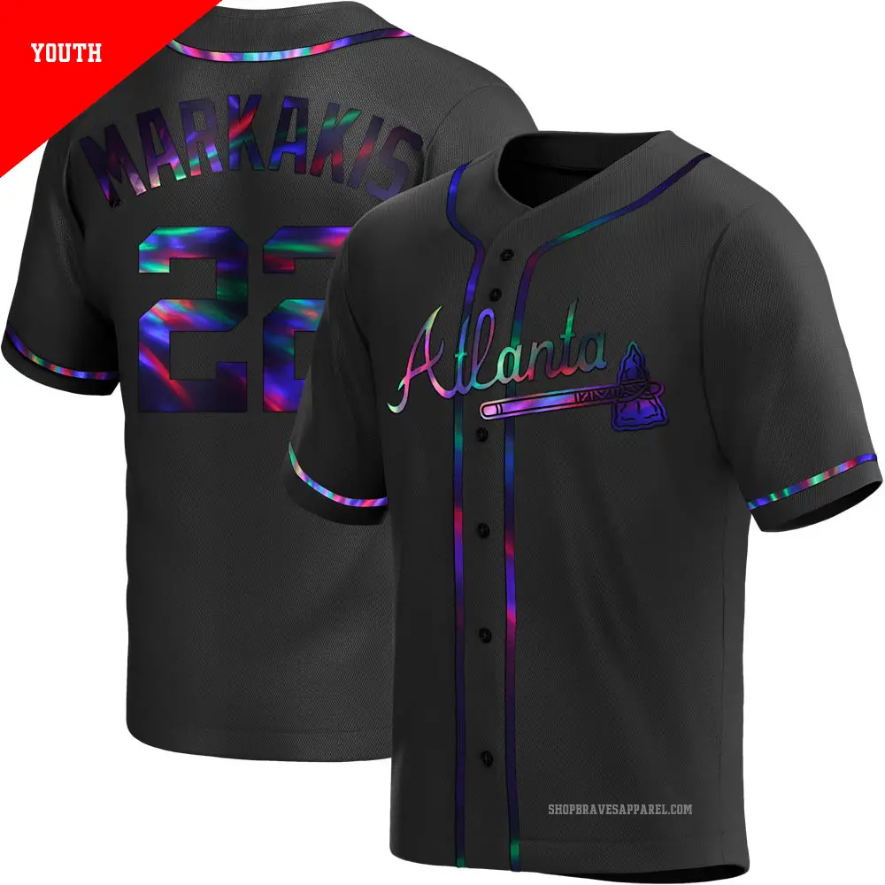 Youth ＃22 Nick Markakis Atlanta Braves Black Replica Holographic Alternate Jersey