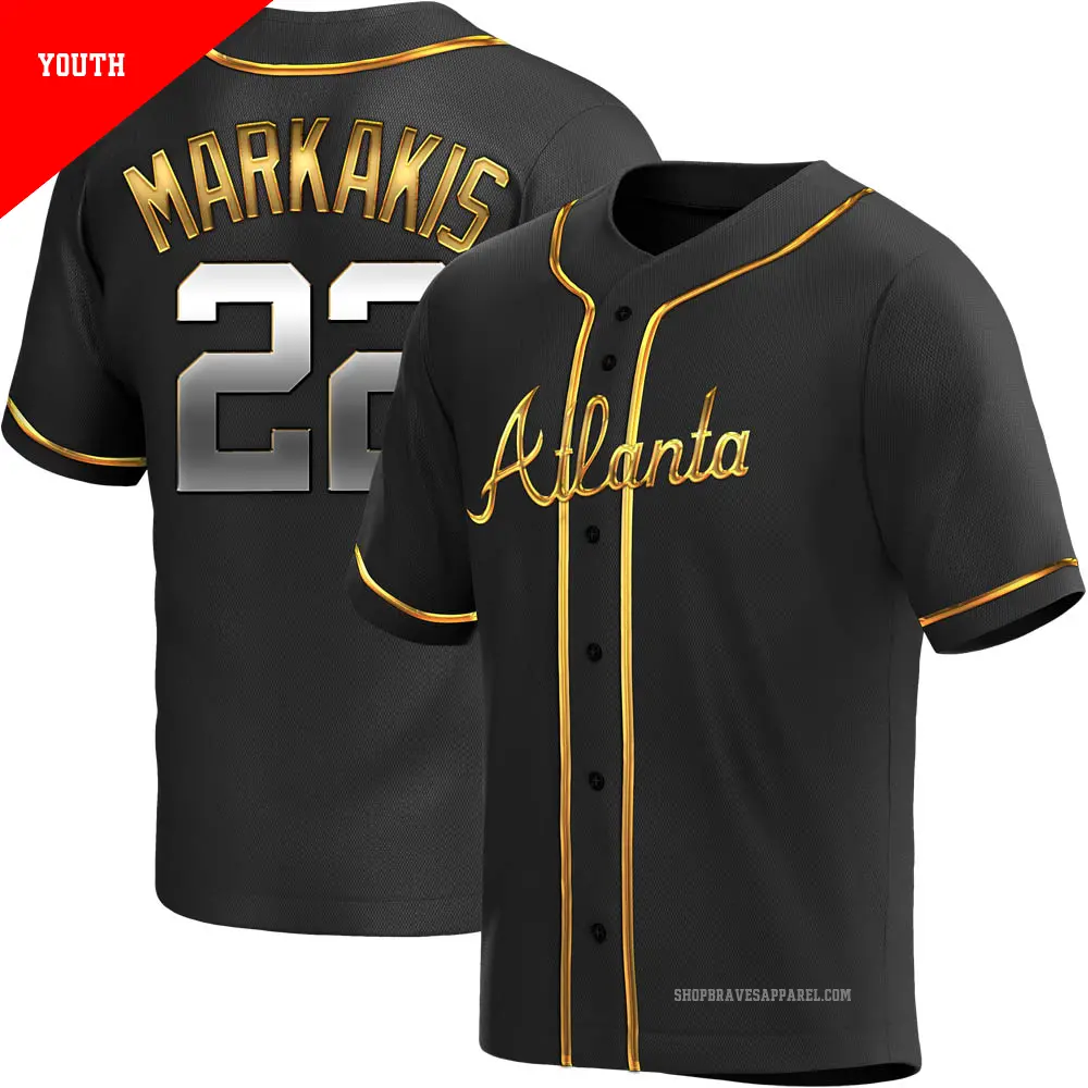 Youth ＃22 Nick Markakis Atlanta Braves Gold Replica Black en Alternate Jersey