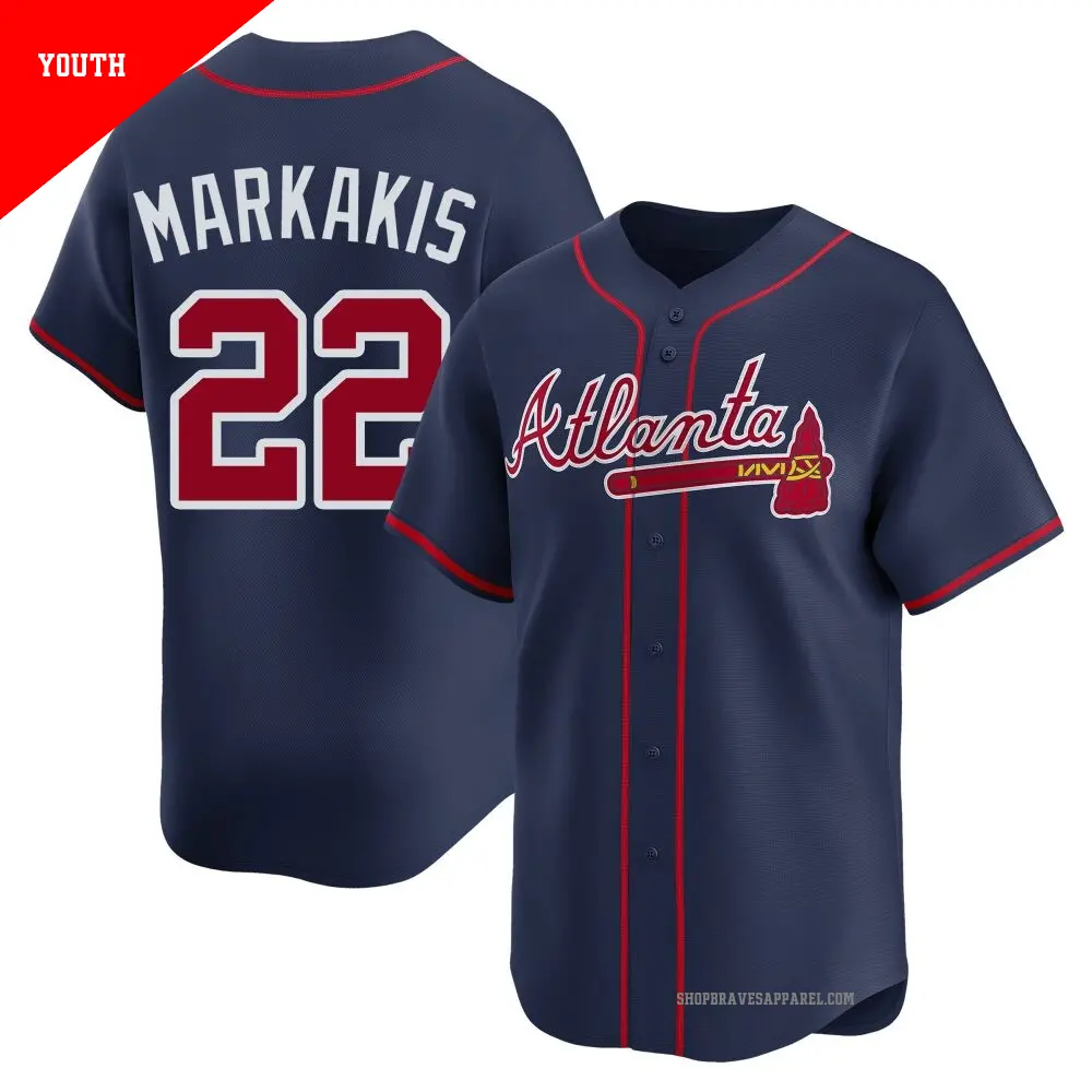 Youth ＃22 Nick Markakis Atlanta Braves Navy Limited Alternate Jersey