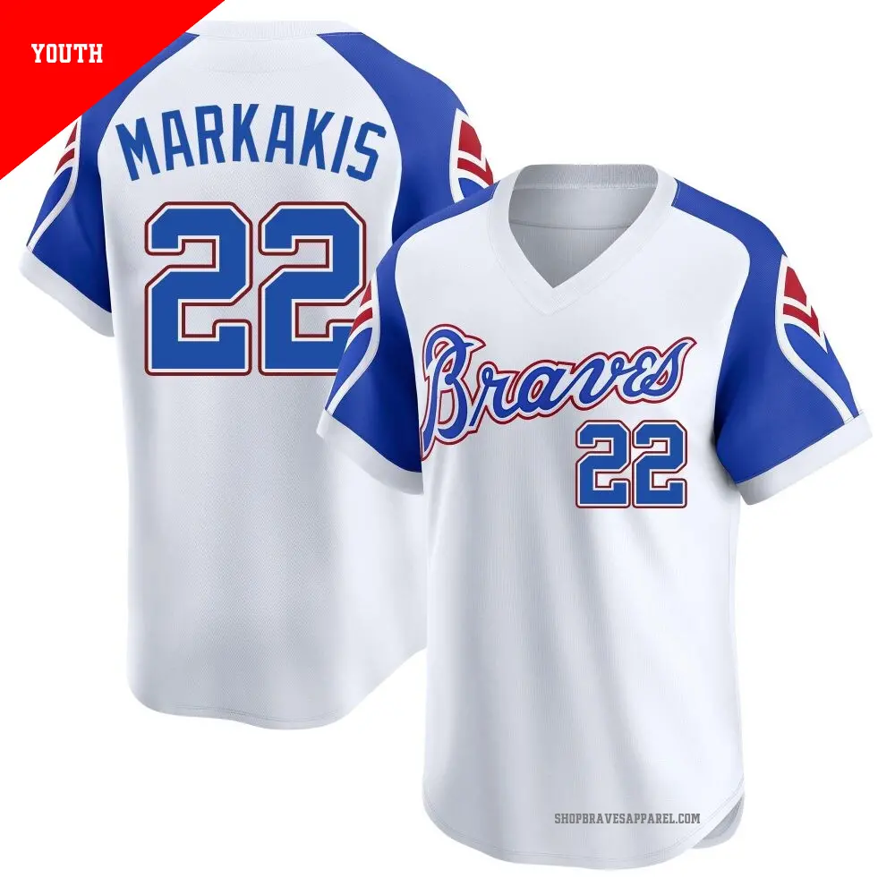 Youth ＃22 Nick Markakis Atlanta Braves White Limited Throwback Cooperstown Collection Jersey