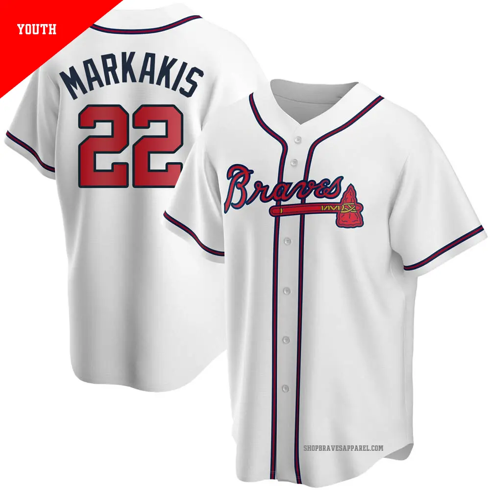 Youth ＃22 Nick Markakis Atlanta Braves White Replica Home Jersey