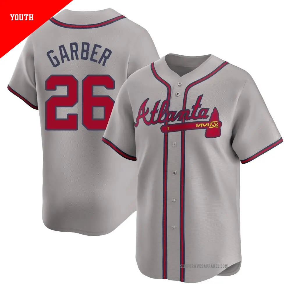 Youth ＃26 Gene Garber Atlanta Braves Gray Limited Away Jersey