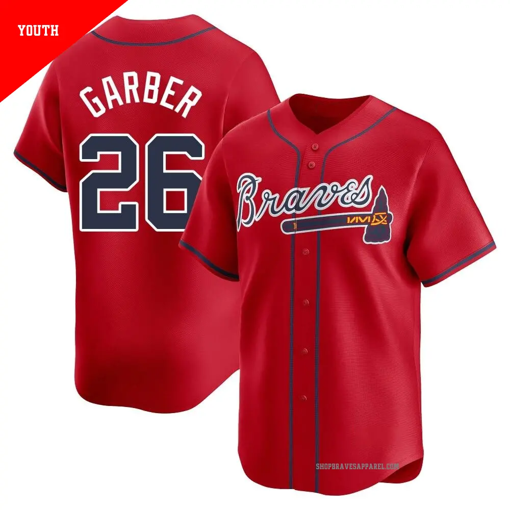Youth ＃26 Gene Garber Atlanta Braves Red Limited Alternate Jersey