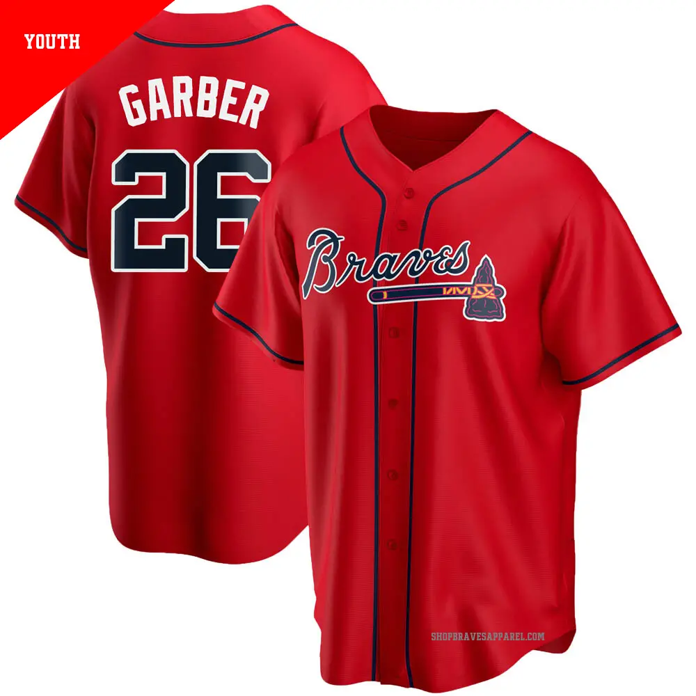 Youth ＃26 Gene Garber Atlanta Braves Red Replica Alternate Jersey