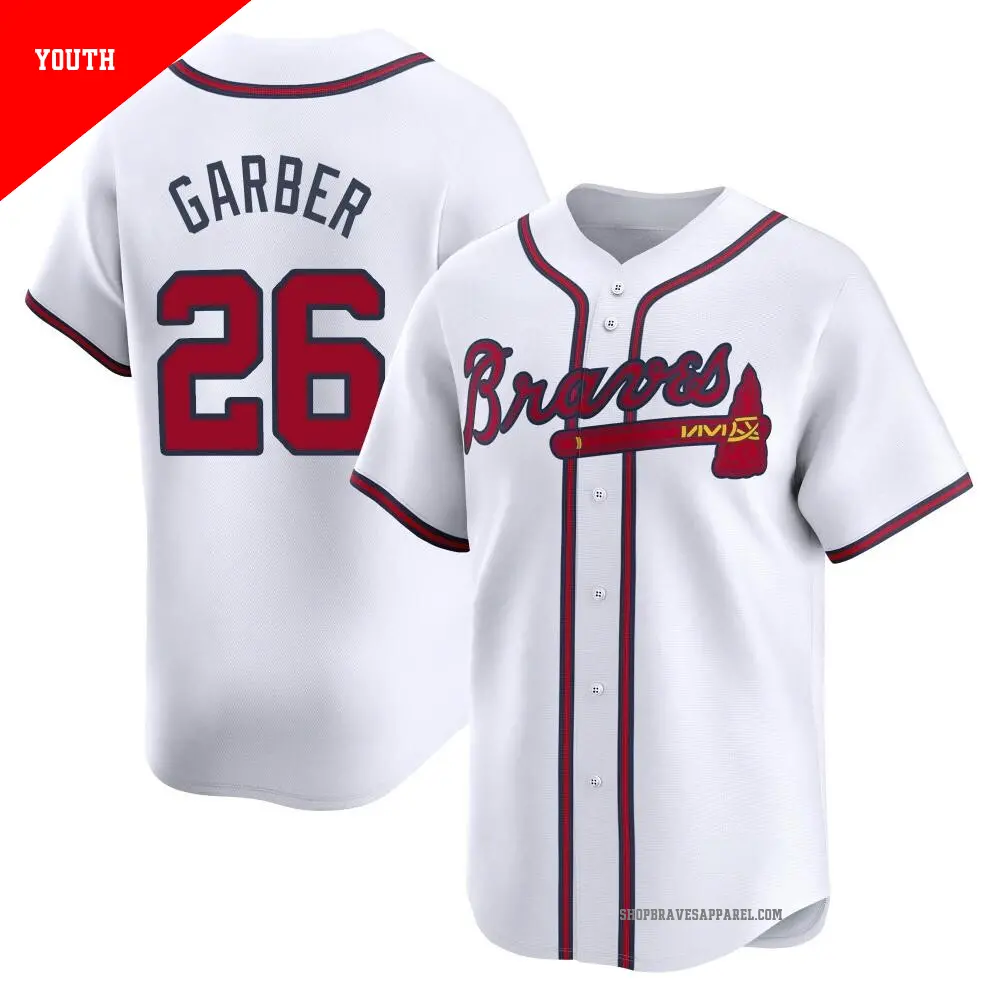 Youth ＃26 Gene Garber Atlanta Braves White Limited Home Jersey