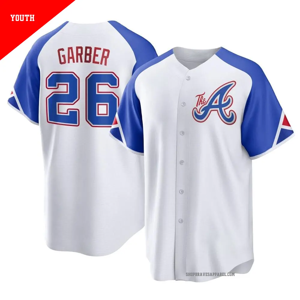 Youth ＃26 Gene Garber Atlanta Braves White Replica 2023 City Connect Jersey