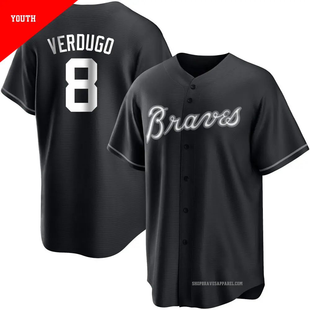 Youth ＃8 Alex Verdugo Atlanta Braves Black/White Replica Jersey