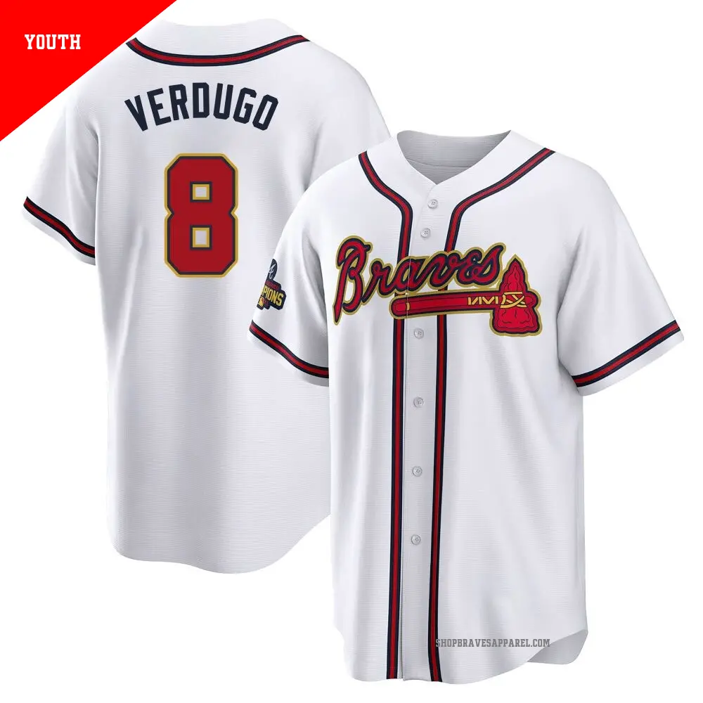 Youth ＃8 Alex Verdugo Atlanta Braves Gold Replica White 2022 Program Jersey