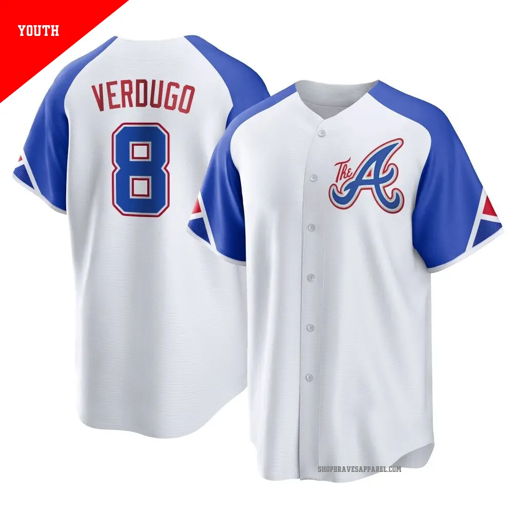Youth ＃8 Alex Verdugo Atlanta Braves White Replica 2023 City Connect Jersey